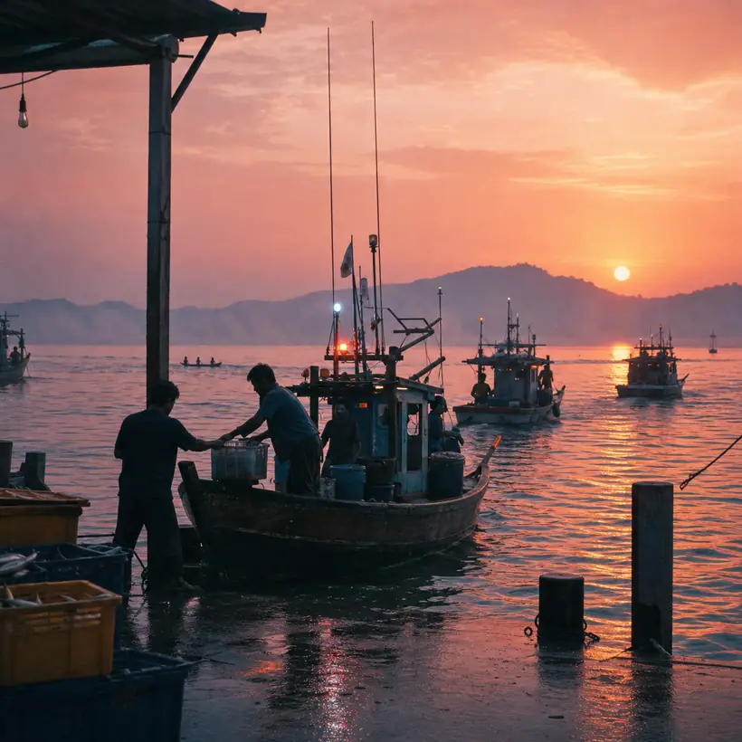 เรือประมงไทยกลับเข้าท่าเรือบางพระยามโพล้เพล้